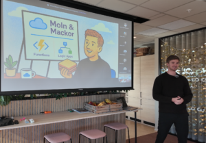 Simon Stender presenterar Azure Functions och Logic Apps under Moln & Mackor på Conticas kontor